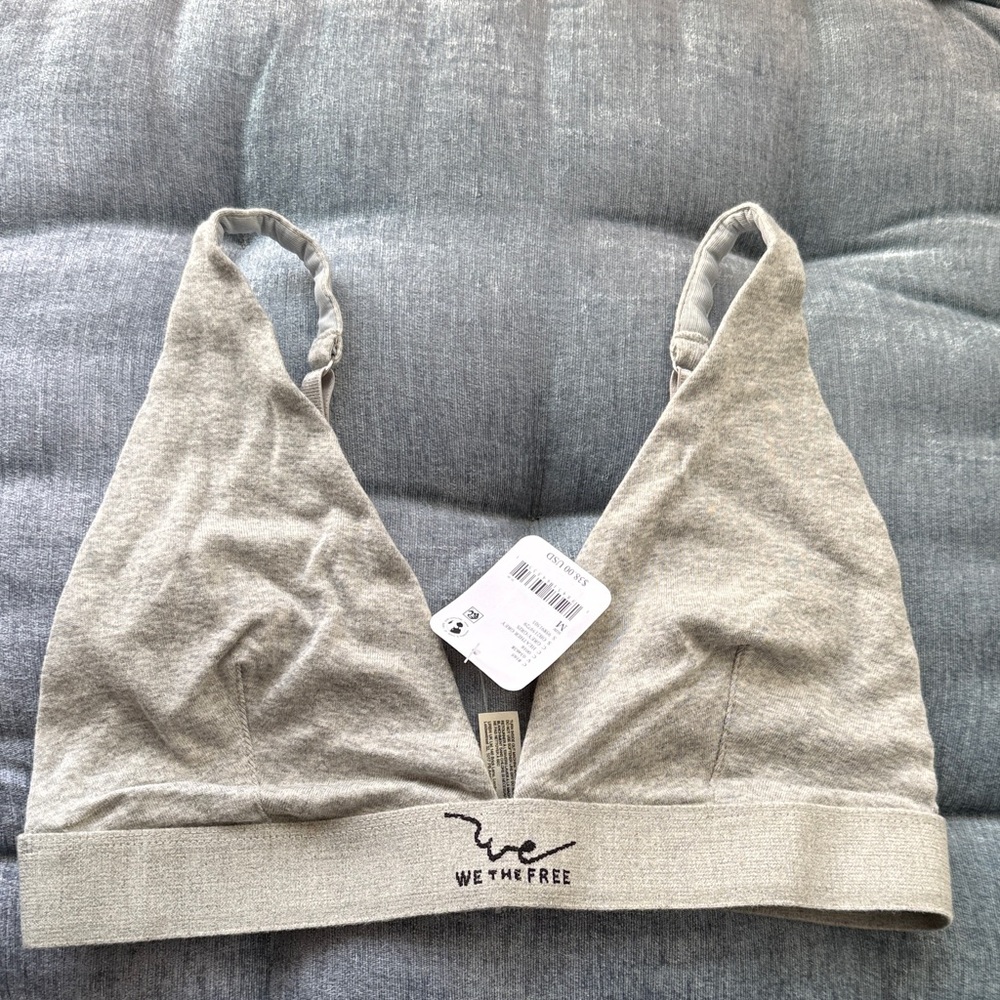 NWT We The Free Light Gray Bralette size M adjustable straps medium 100% cotton